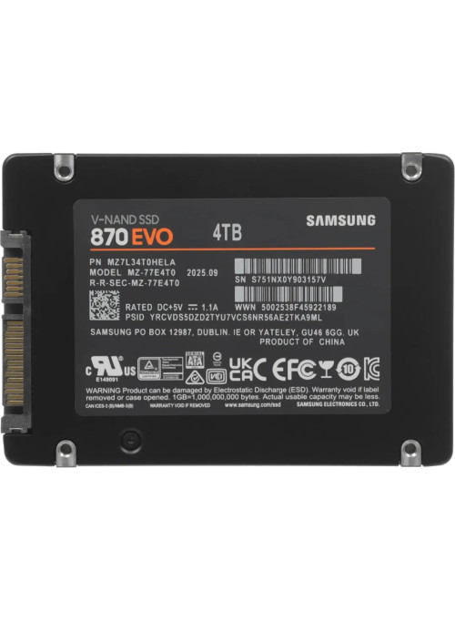 SSD накопитель Samsung 870 EVO 4 ТБ 2.5 SATA (MZ-77E4T0BW) SSD накопитель Samsung 870 EVO 4 ТБ 2.5 SATA (MZ-77E4T0BW)